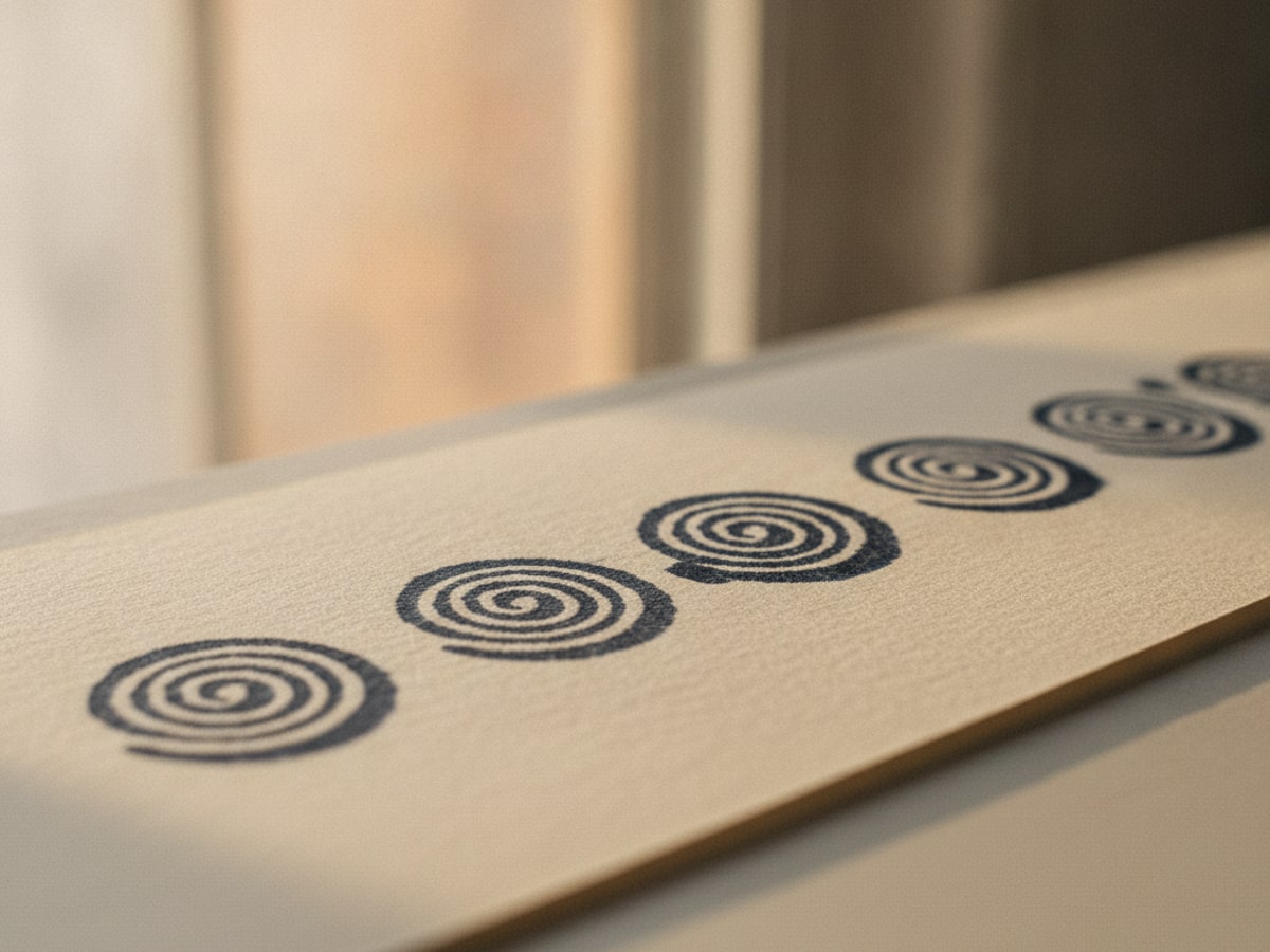 A row of identical stamped impressions, one subtly misaligned
