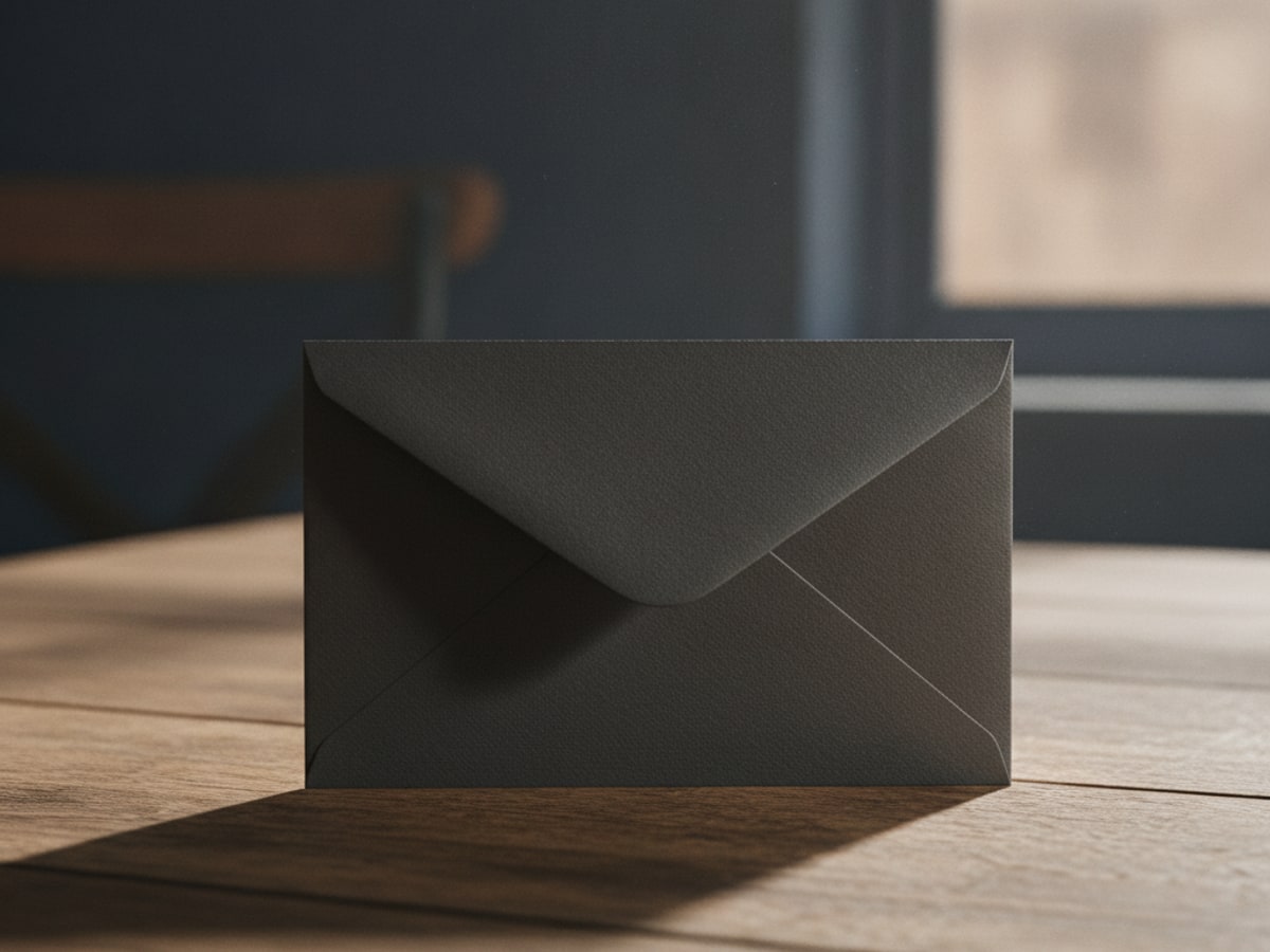 A small sealed envelope resting on a plain surface, unopened