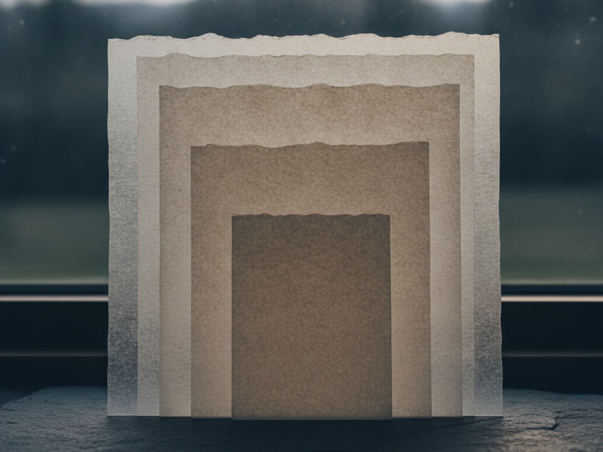Layered sheets of translucent paper, each slightly smaller than the last