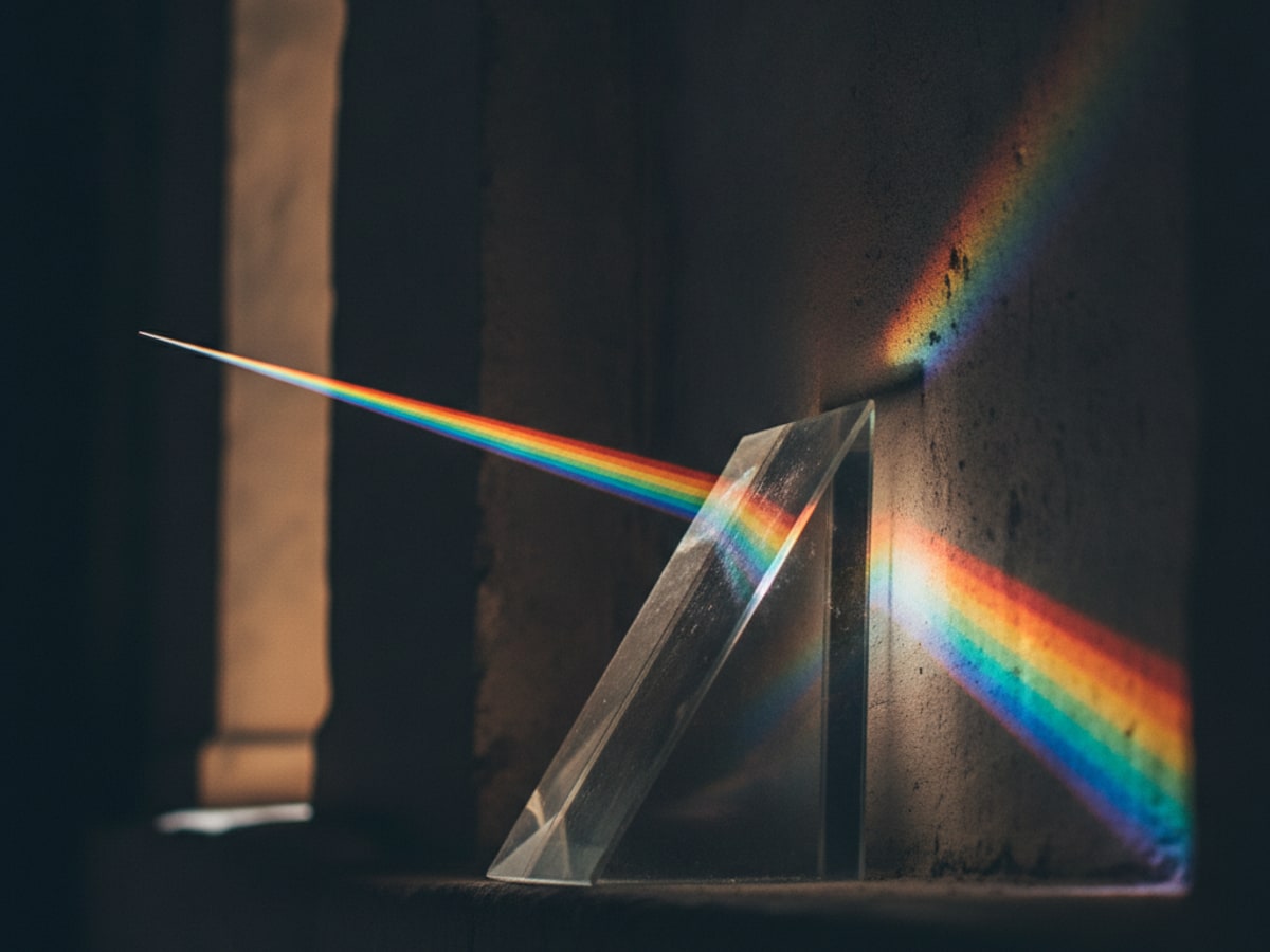 A prism splitting a single beam into separate bands