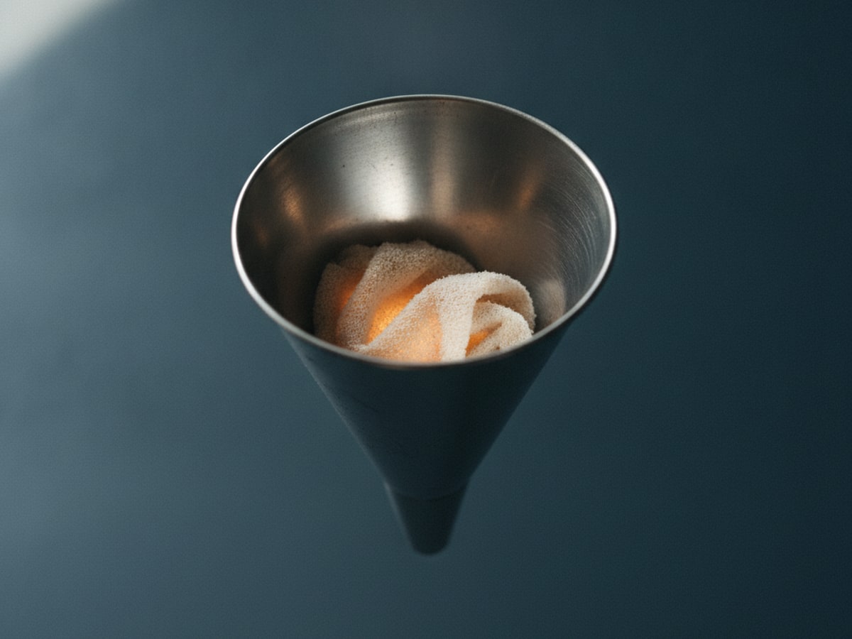 A funnel with a narrow neck, partly blocked