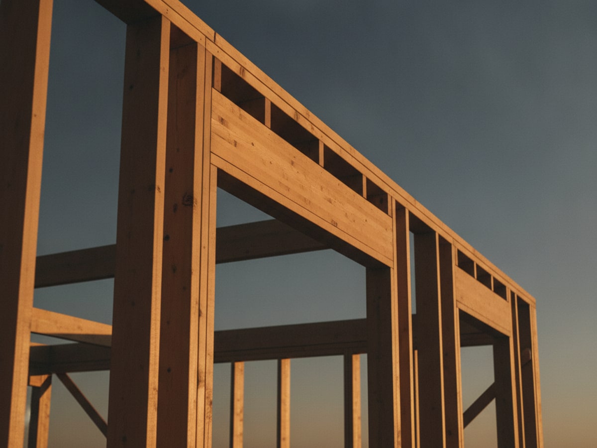 A newly framed structure showing clean square corners