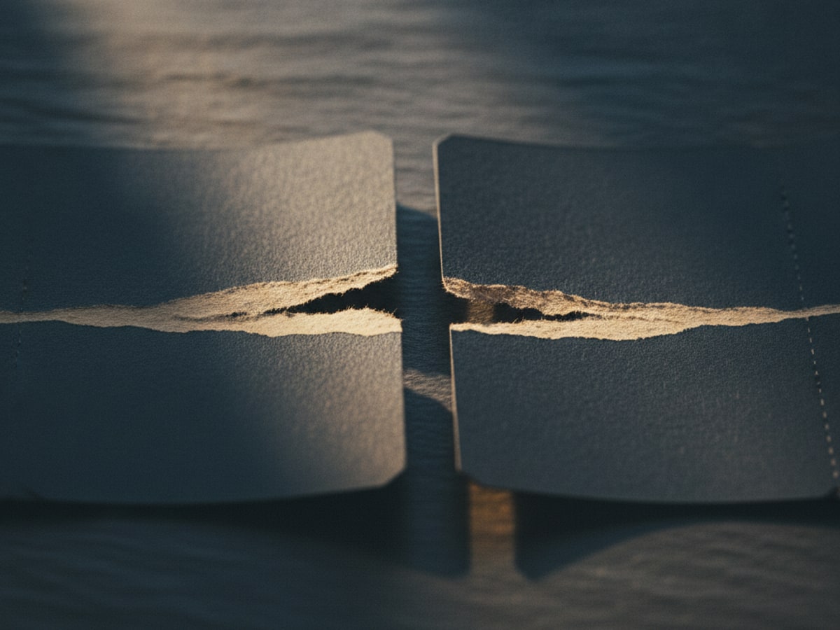 Two halves of a torn ticket fitted back together